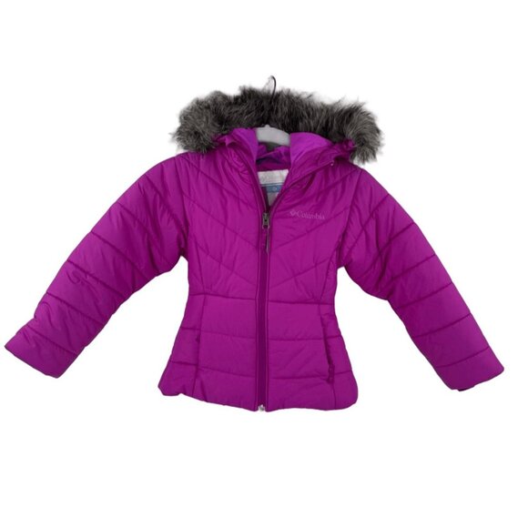 Columbia Other - Columbia Girls Kids Puffer Jacket 4-5 Purple Pink Faux Fur Hood Interior Cuffs